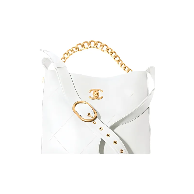 CHANEL Calfskin Tote Bag, Shopping Bag, Hobo Bag, Handbag, Hippie Bag, Shoulder Bag, Crossbody Bag Women's White-2