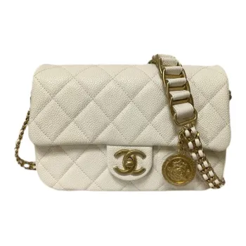 CHANEL Classic Flap CF Coin Collection Calfskin Cf Flap Bag Crossbody Bag, Shoulder Bag Trumpets Women's White