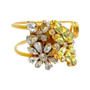 Burberry Pre Owned Crystal Flower Cuff Bracelet