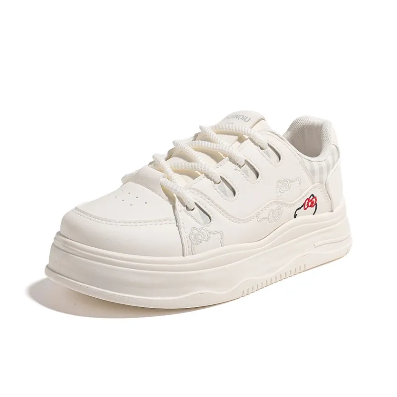 HUANQIU Cushioning, Abrasion Resistant, Height Increasing Low Top Skateboard Shoes Women's Beige-1