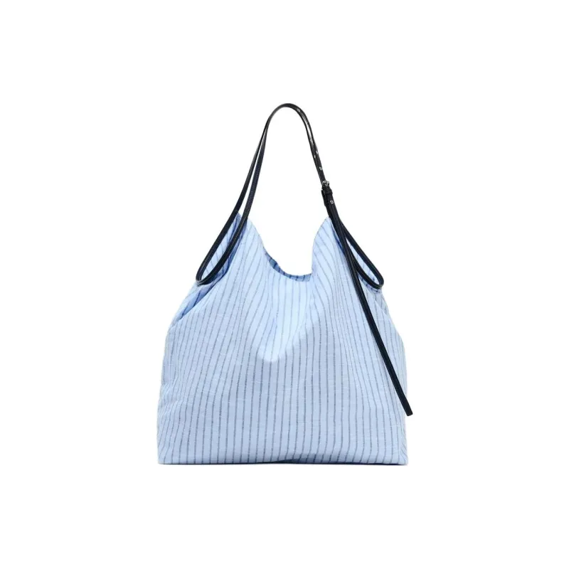 ZARA Cotton Tote Bag, Shopping Bag, Shoulder Bag Women's Blue-0