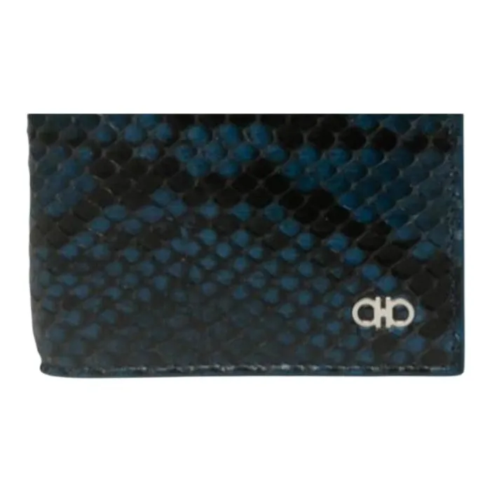 FERRAGAMO Calfskin Card Holder Men's Dark Blue-4