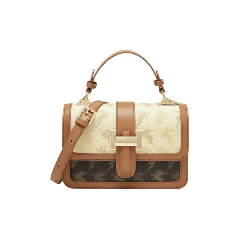 15 MINS PVC Handbag, Crossbody Bag Medium Size Women's Warm Beige Apricot & Coffee-0