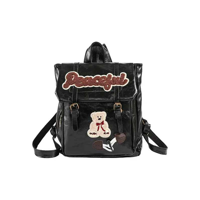 Teddy Bear Collection PU Backpack Women's Brown/Black-6