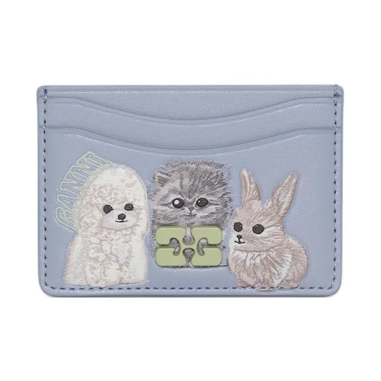 GANNI Recycled Leather Card Holder Women's Blue-0