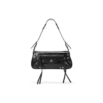 Ed Hardy Classic Series Cow Leather Shoulder Bag, Crossbody Bag Biker Bag Medium Size Women's Black