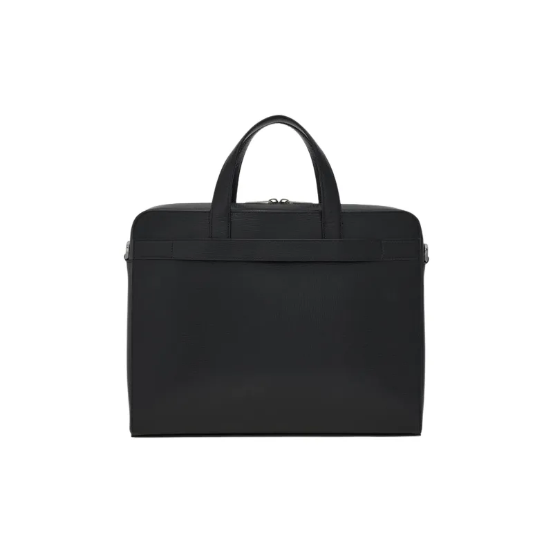FERRAGAMO GANCINI Hammered Texture Calfskin Briefcase Men's Black-2