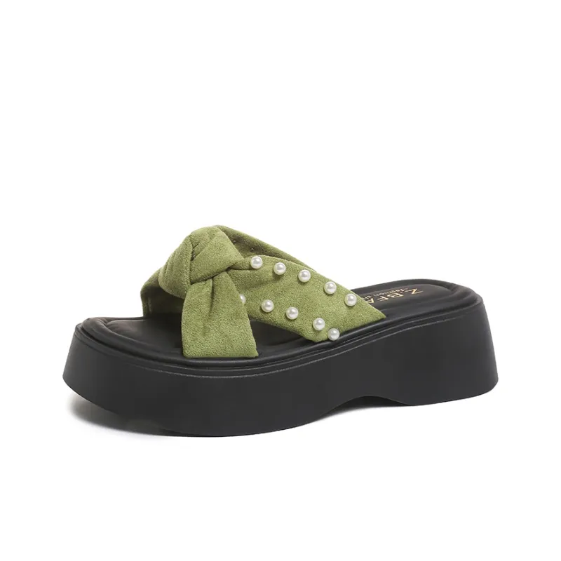 AJPAP Rubber Sole Cut Out Woven Abrasion Resistant Quick Dry Slide Slippers Women's-6