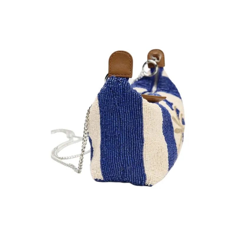 ZARA Polyester One Shoulder Handbag Women's Blue & Beige-1