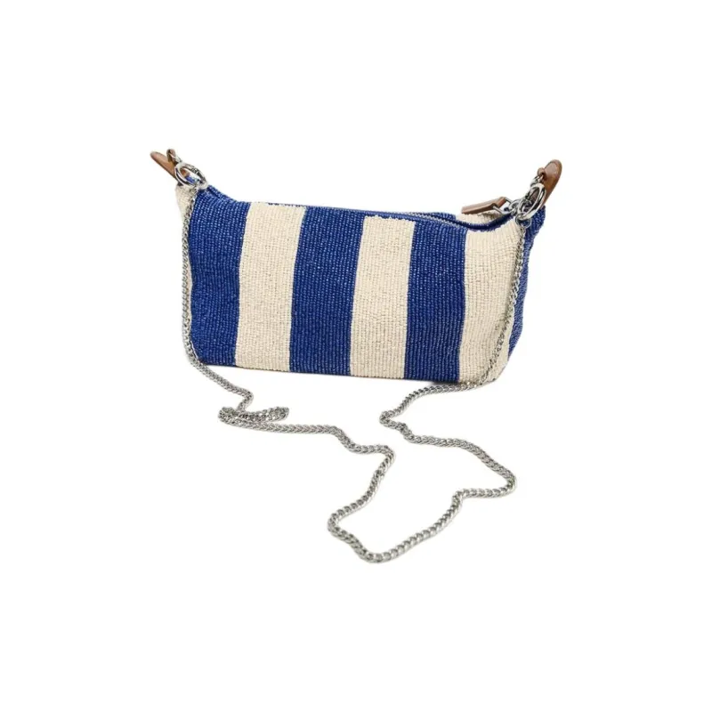 ZARA Polyester One Shoulder Handbag Women's Blue & Beige-2