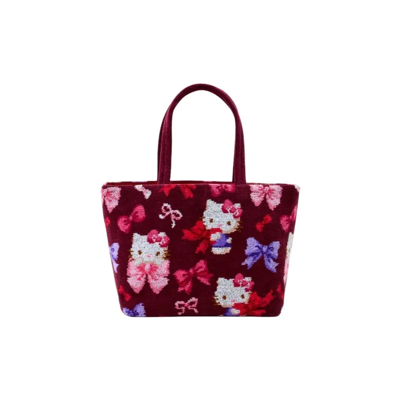 Sanrio Hello Kitty Cotton Tote Bag, Shopping Bag, Handbag Women's Red-1
