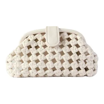 Bottega Veneta Lauren 1980 Calfskin Clutch Trumpets Women's Gray White