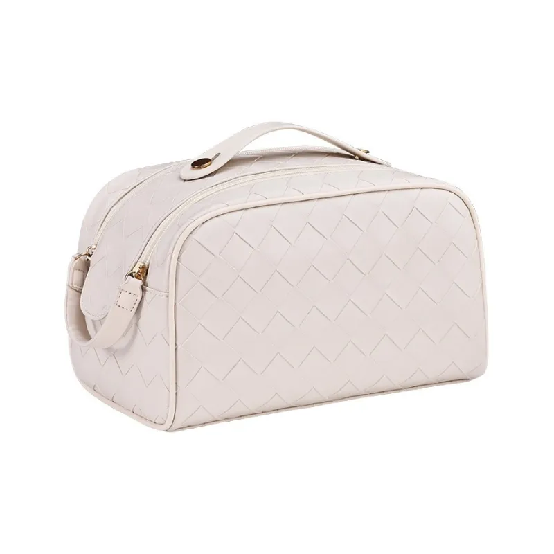 ZHIYIN Solid Color Portable Skincare Storage Bag With Double Zipper, Large Capacity, Unisex Make up Tools-0