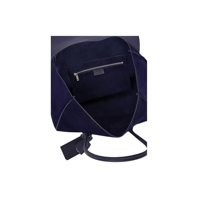 FERRAGAMO Calfskin Suede With Hammered Texture Leather Tote Bag, Shopping Bag, Handbag Tubas Unisex Midnight Blue-4