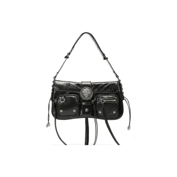 Ed Hardy Cow Leather Underarm Biker Bag, Shoulder Bag Medium Size Women's Black