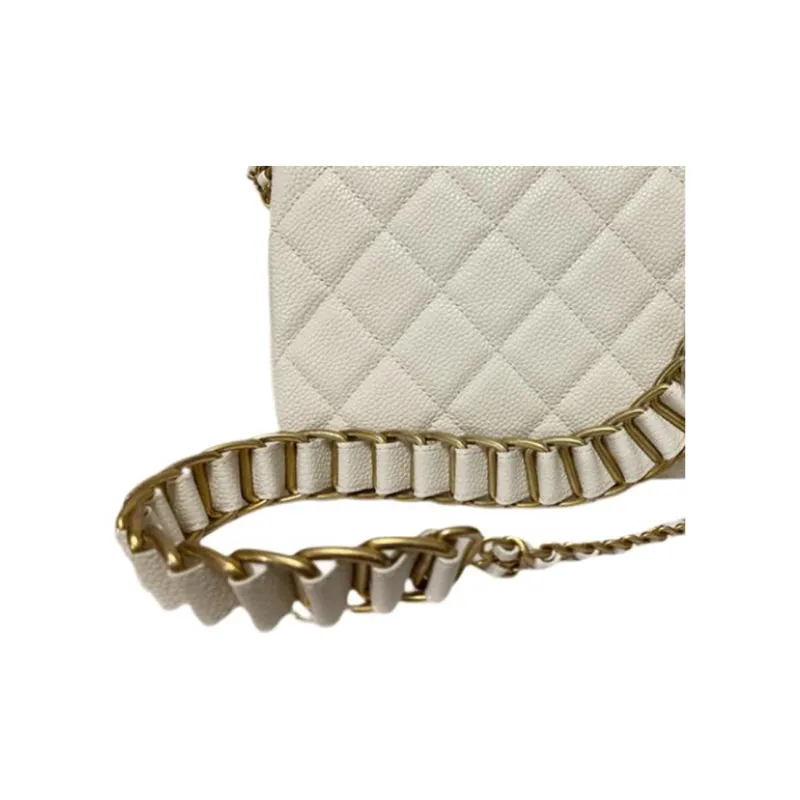 CHANEL Classic Flap CF Coin Collection Calfskin Cf Flap Bag Crossbody Bag, Shoulder Bag Trumpets Women's White-4