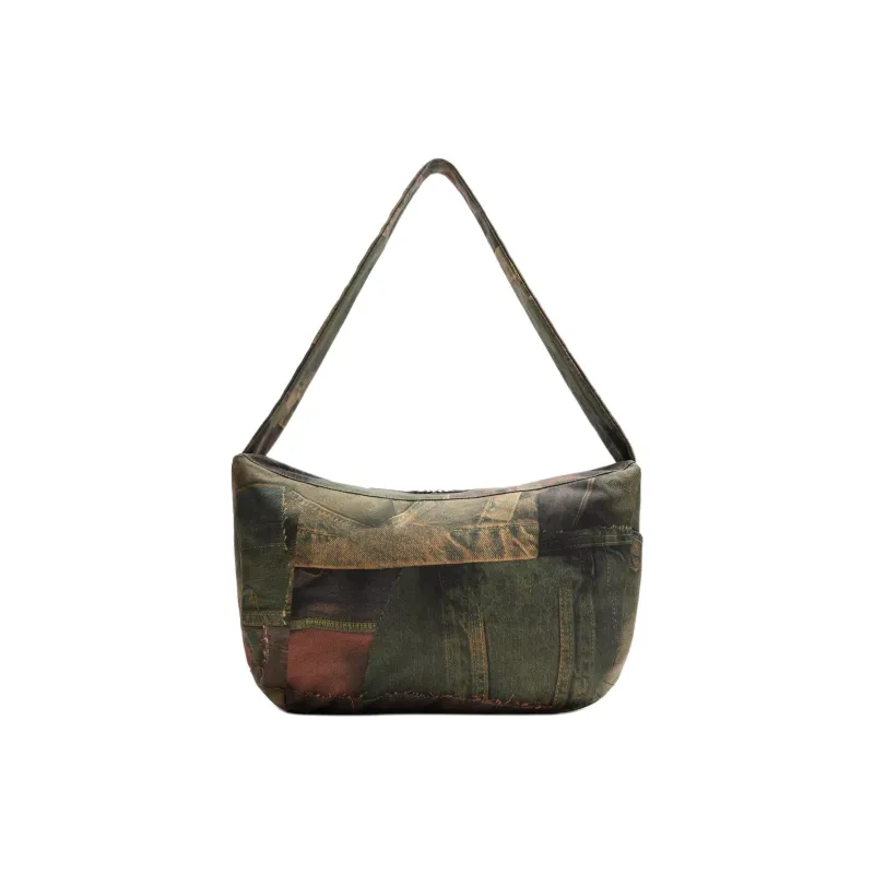ZARA Cotton Crossbody Bag, Shoulder Bag Men's Green & Light Brown-0