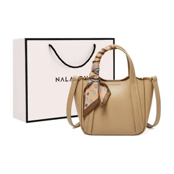 Narandu Cow Leather Basket Bag Handbag Crossbody Bag Shoulder Bag Medium Size Women's Apricot