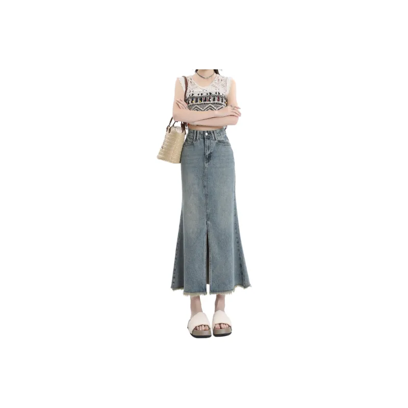 Wen Shan Denim Long Skirt Women's-0