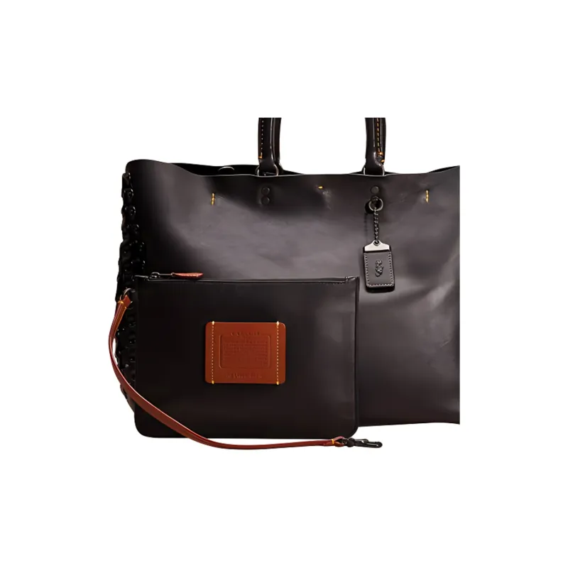 COACH Rogue Genuine Leather Tote Briefcase Laptop Bag Handbag Shoulder Bag Crossbody Bag Large Size Unisex Black-3
