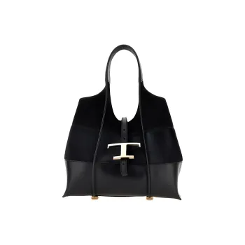 TOD'S Timeless Cow Leather Tote Bag, Shopping Bag, Shoulder Bag, Crossbody Bag, Handbag Trumpets Women's Black