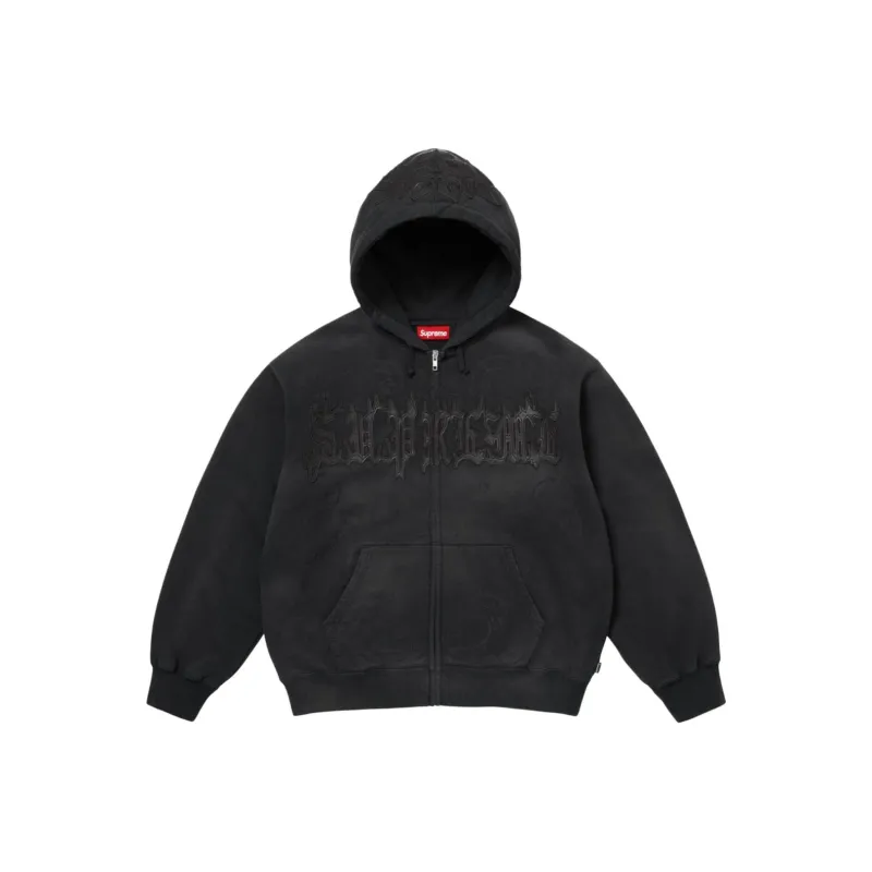 Supreme Leather Applique Zip Up Hooded Sweatshirt-2