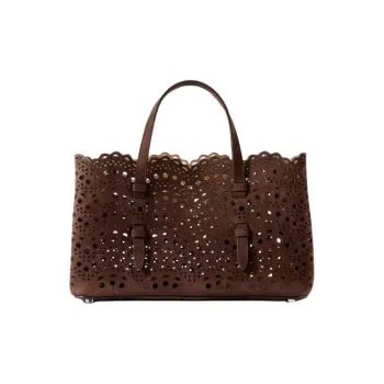 Alaia Calfskin Tote Bag, Shopping Bag, Shoulder Bag, Crossbody Bag, Handbag Medium Size Women's Brown