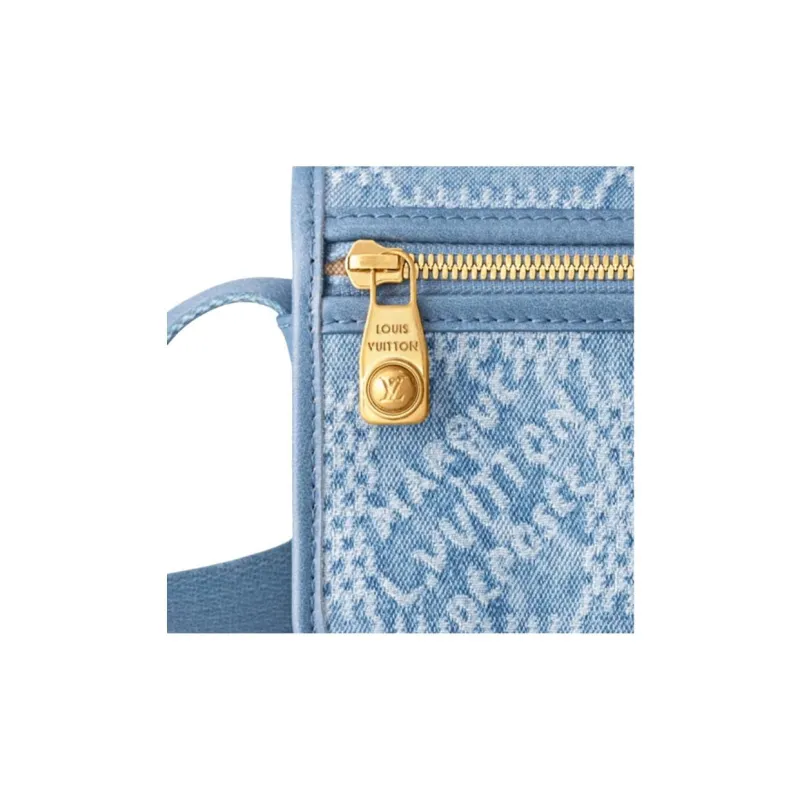 LOUIS VUITTON Bosphore Damier Denim 3D Cotton Canvas Wallet, Shoulder Bag Men's Blue-6