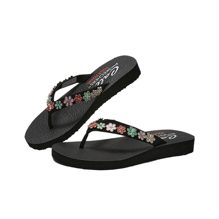 Skechers CALI Abrasion Resistant Flip Flops Women's Black Multicolor-2