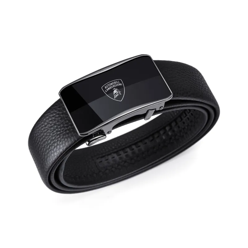 Automobili Lamborghini Cow Leather Automatic Buckle Belt, Pants Belt Men's Gunmetal Width 3.5cm Gift Box Set-6