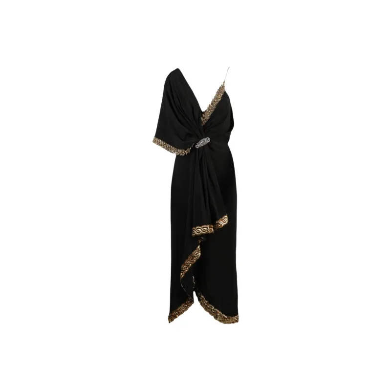 GUCCI Beaded Draped Midi Dress Black-0