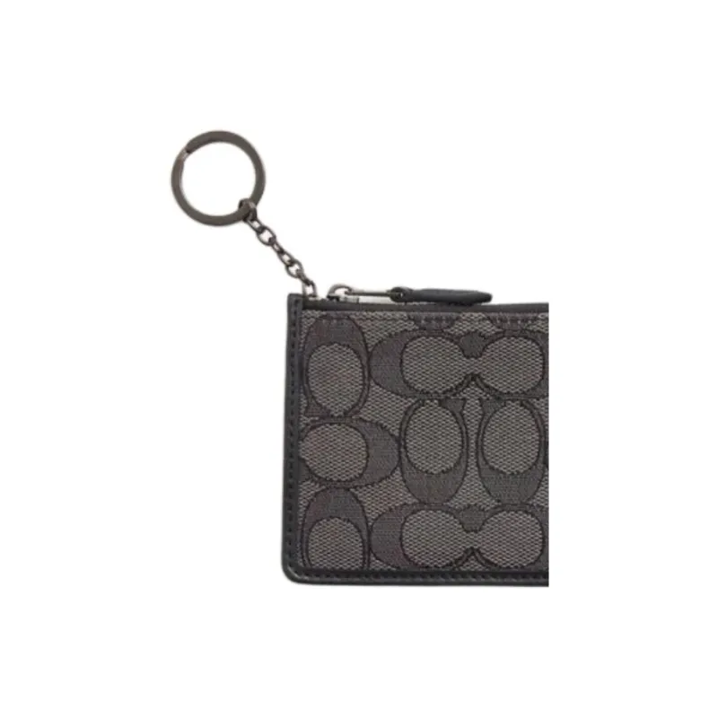 COACH Skinny Id Case Iconic Textile Jacquard With Calfskin Card Holder Mini Unisex Tin & Smoke Gray-1