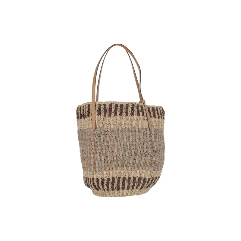 Valentino Straw Woven Tote Bag, Shopping Bag, Shoulder Bag Tubas Women's Beige-3