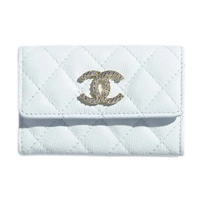CHANEL Cow Leather Coin Purse Women's Light Blue-0