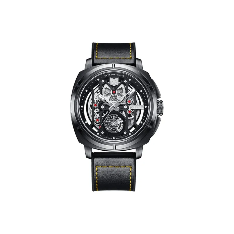 GEYA G MAX Dynamic Racing Collection Mechanical Movement Genuine Leather Strap Watch Men's Watches Cut Out Dial-4