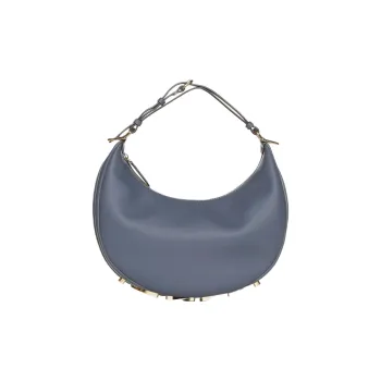 FENDI Fendigraphy Calfskin Hobo Bag, One Shoulder Handbag Trumpets Women's Blue