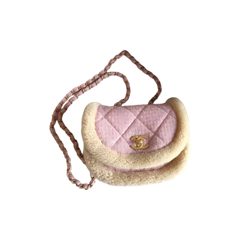 CHANEL Wool Tweed With Lambskin Shoulder Bag, Crossbody Bag Mini Women's Pink & Beige-0