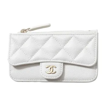 CHANEL Leather Wallet, Card Holder Women's White