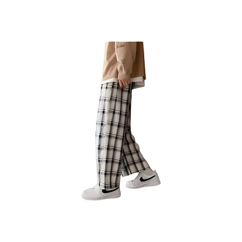 TONYBEAR Men's Clothing Premium Black White Plaid Straight Fit Casual Design Sensitive Streetwear Ins Pants Men's