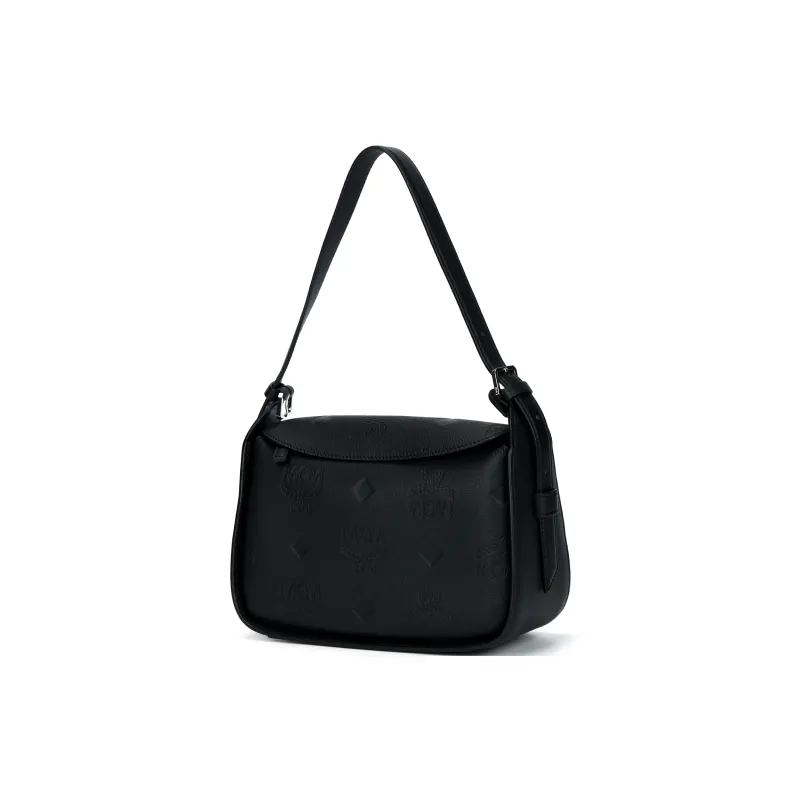 MCM Aren Leather Shoulder Bag, Crossbody Bag Trumpets Women's Black-1
