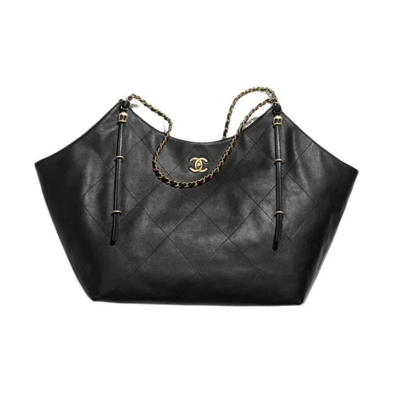 CHANEL Calfskin Tote Bag, Shopping Bag, Shoulder Bag Women's Black-0