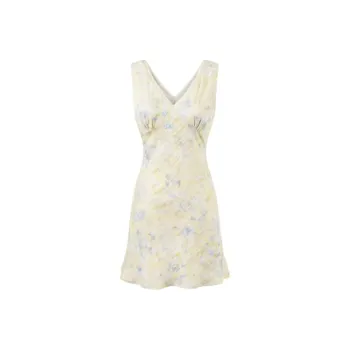 TSKIU Sleeveless Dresses Women's Lemon