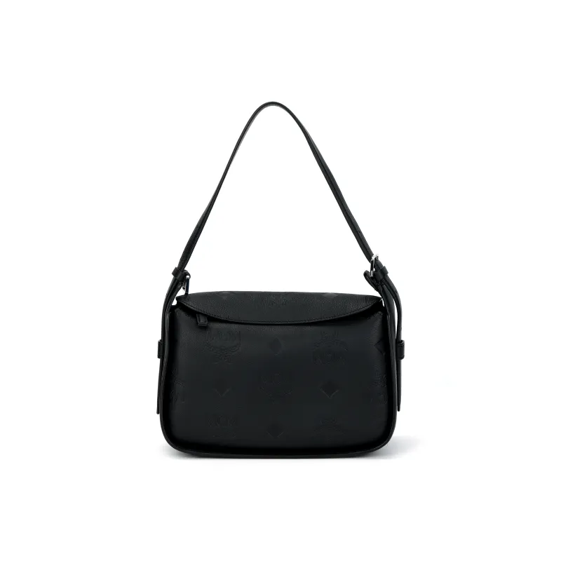 MCM Aren Leather Shoulder Bag, Crossbody Bag Trumpets Women's Black-0