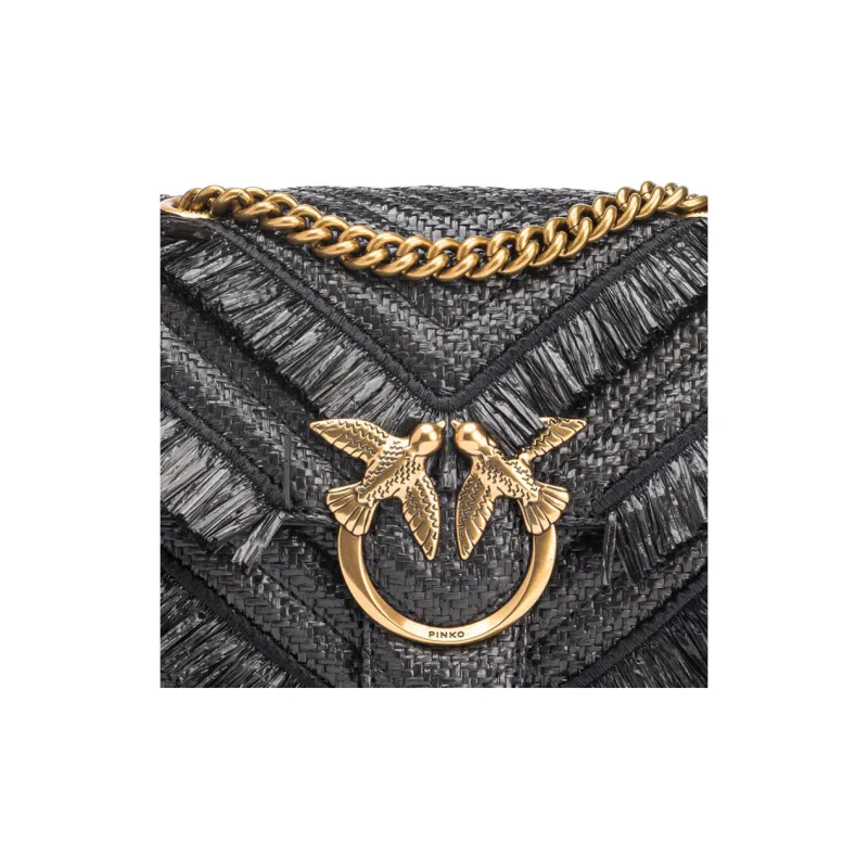 PINKO Straw Woven Chain Bag Swan Bag Portable Crossbody Bag Shoulder Bag Women's Black-4