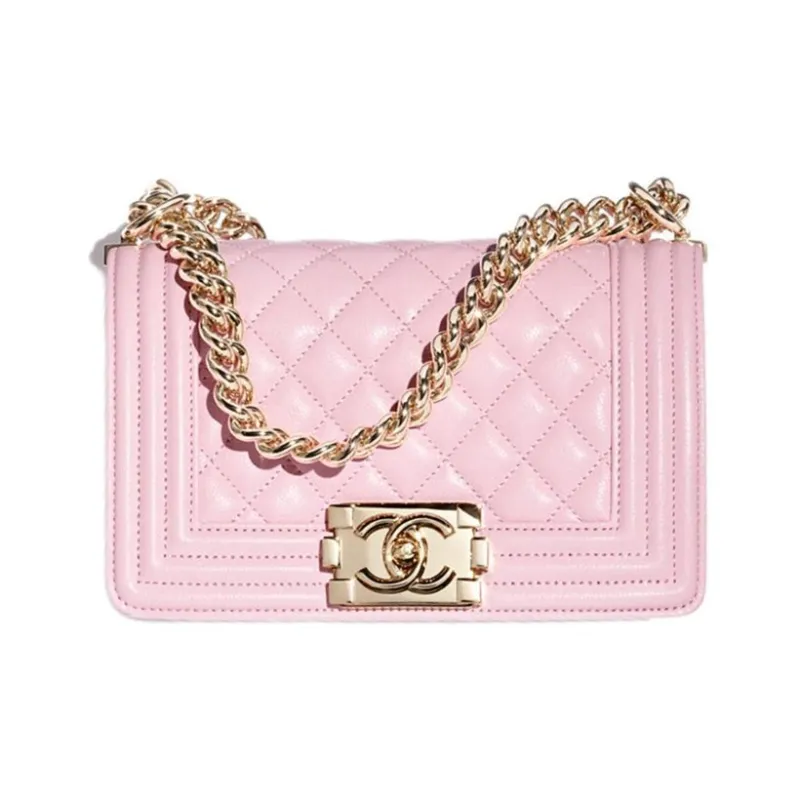 CHANEL Calfskin Shoulder Bag Small Size Women's Light Pink Red-0