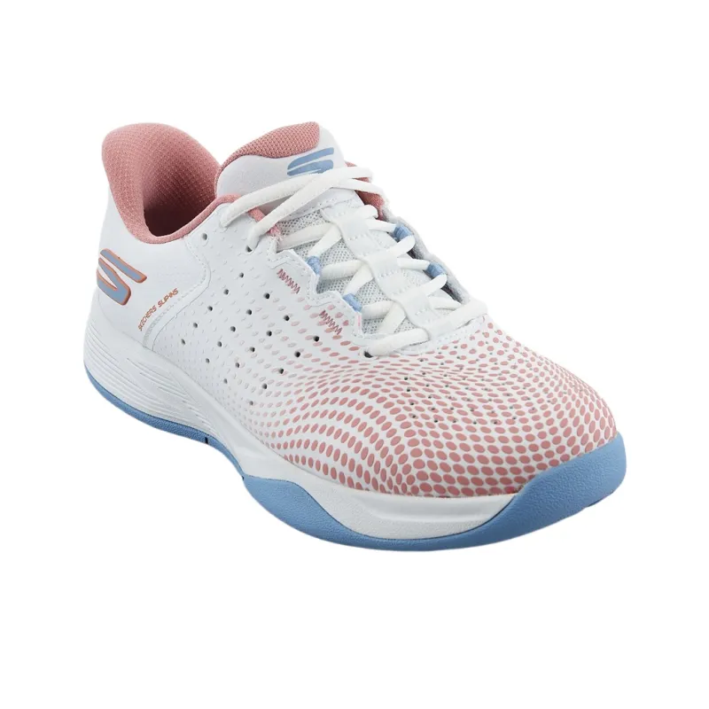 Skechers Viper Court Cushioning Abrasion Resistant Breathable Low Top Casual Shoes Women's White Pink-1
