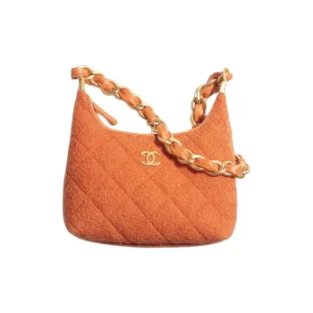 CHANEL Wool Twill Soft Woolen Tweed Hobo Bag, Shoulder Bag, Crossbody Bag Trumpets Women's Orange