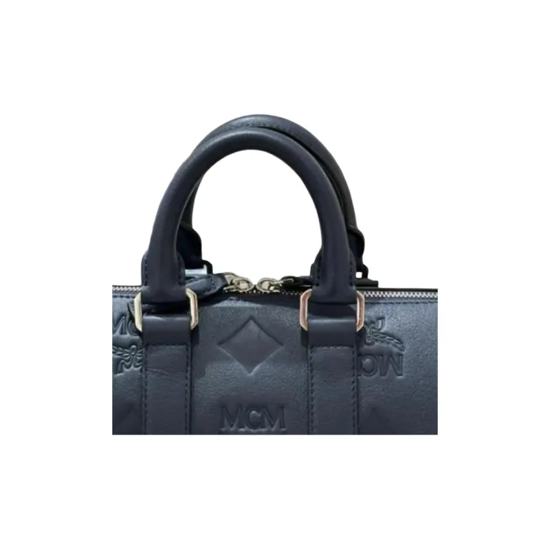 MCM Natural Nappa Leather Boston Bag Shoulder Bag Crossbody Bag Handbag Small Size Men's Blue-3
