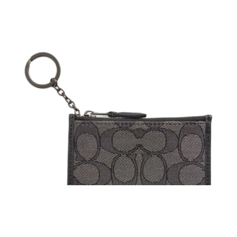 COACH Skinny Id Case Iconic Textile Jacquard With Calfskin Card Holder Mini Unisex Tin & Smoke Gray-2