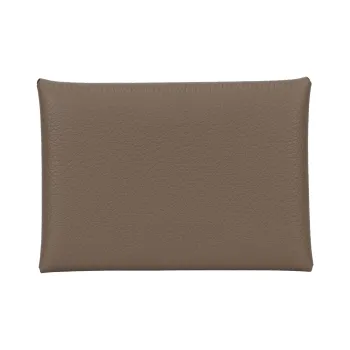 HERMES Calvi Duo Evercolor Leather Card Holder Women's 18 Etoupe Elephant Gray